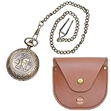 Kare & KInd Vintage Kompass mit Kette - Navigations- und Überlebenswerkzeug - Outdoor, Camping, Rucksacktourismus, Bootfahren, Pfadfinder - Inklusive kleiner Kunstledertasche - Klassisch