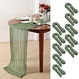 10 Stück Gaze-Tischläufer, 3 m durchsichtiges Seihtuch-Tischläufer, Bulk für Urlaub, Party, Brautparty, romantische Boho-Tischdekoration, 88,9 cm B x 299,7 cm L, salbeigrün