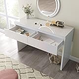 TVIAOH Schminktisch mit 2 Schubladen 110CM Hochglanz,Kommode Schlafzimmer Highboard Weiss Sideboard Schubladenkommode Kommode für Schlafzimmer, Weiß - H76.5/B110/T45 cm