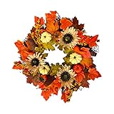 2023 Urlaub Herbst Blumenkorb Simulation Ahornblatt Thanksgiving Festival Ahornblatt Kranz Herbst Kürbis Thanksgiving Kranz Herbst Bauernhof Kranz 1PC Kranz Frühling Sommer (Orange, One Size)