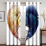 IZREEL 3D Tierlöwe Kreativ Muster Vorhang Blickdicht Ösen 2Er Set, Modern Thermogardine Für Wohnzimmer Schlafzimmer, Verdunklungsvorhänge Kinderzimmer Fensterdekoration 166X200cm (HxB)