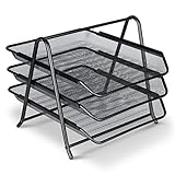 BONUS Dokumentenablage Metall Desk Organizer - Stabile Design Büro Schreibtisch Ablage mit 3 Ablagefächer für Briefablage - Schnelle Ordnung mit 3 Schubladen I Papier Ablagefächer A4 (Schwarz)