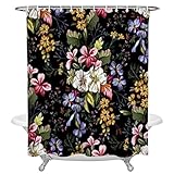 TITINGLUCK Blumenstrauß auf schwarzem Hintergrund, Duschvorhang, wasserdicht, Polyester, Badvorhang, Heimdekoration, Badezimmerzubehör, Vorhang, 120 x 240 cm (B x H)