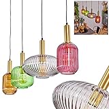 Pendelleuchte Goldenville, Vintage Hängeleuchte, Metall in Messing/Schwarz, Pendellampe mit Schirmen aus Rauchglas in Rauchfarben/Grün/Braun/Rot, Höhe max. 140 cm, 10-flammig, E27, ohne Leuchtmittel