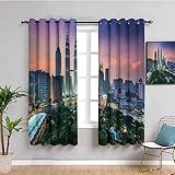Gardinen Wohnzimmer Mit Ösen 3D Blaue Wolkenkratzer Der Stadt Druck Muster Vorhang Blickdicht Für Kinderzimmer Schlafzimmer, Verdunklungsvorhänge 2Er Set, Schallschutz Thermovorhang 280X260Cm (BxH)