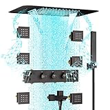 Thermostat-Duschsystem, Ganzkörper-Regenduschsystem mit Hand- und Körperstrahlen, 23 Zoll Luxus LED Smart Deckenhalterung Duscharmatur Set mit Musik (23 Zoll Duschsystem, Mattschwarz)