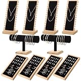 Marsui 8-teiliges Bambus-Schmuckhalter-Set, inklusive T-Stange, Armband, Display-Ständer, Halskette, Tischplatte, Ring, Ohrringe, Tablett, Staffeleien für Schmucksammlung, Verkaufsshows (schwarz)