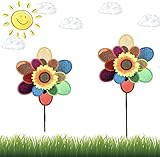 2 Stück Sonnenblumen Windmühlen,Windrad Blume,Bunte Windmühle,Deko Sonnenblume,dekorativer Blumenstecker,Sonnenblume Rasen Windräder,Wind Spinner für Rasen Gartenparty Hof