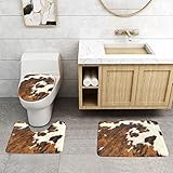 rutschfeste 3 Badteppich Set Rot Weißes Rindsleder Bedruckt Teppiche Und Toilettendeckel Langlebige Wasserabsorbierend Kontur Badteppich, Für Dusche, Badezimmer