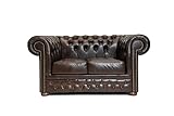 Chesterfield Sofa First Class - The Chesterfield Brand | 2 Sitzer Sofa | 100% Leder, handgefertigt, Original Chesterfield | Breite 150 cm | Cloudy Dunkelbraun