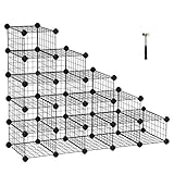 SONGMICS DIY Schuhregal, 15 Würfel Metalldraht Aufbewahrungssystem, modularer Steckregal, ineinandergreifender Schuhorganizer, inkl. Gummihammer und Kippschutz, Schwarz LPI44HS