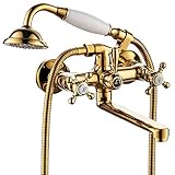 HomeLava Badewannenarmatur Wannenarmatur Retro Mischbatterie Bad Armatur Wasserhahn Nostalgie Zweigriffmischer Gold für Badewanne