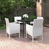 Yolola Gartenmöbel Set 4 Stühle Mit Tisch,Sitzgruppe Garten Essgruppe 4 Personen Rattan, Polyrattan Gartenmöbel Set Balkon Terassenmoebel Set mit Weiß Auflagen und 80 cm Tischlänge Glas