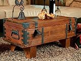 Truhe Roosevelt Couchtisch Truhentisch im Vintage Shabby chic Style aus Massiv-Holz in braun mit Stauraum und Deckel Holzkiste Beistelltisch Landhaus Wohnzimmertisch Holztisch nussbaum