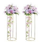 Blumenständer Gold Hochzeit Tafelaufsätze für Tische - Inweder 2 Stück Runde Blumensäule 100cm Hoch Bodenvase mit Metall Platte Zylinder Goldvasen Pflanzenständer für Party Wohnzimmer Home Decor