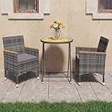 ZEYUAN 3-TLG. Bistro-Set, Balkonmöbel, Balkon Möbel, Balkon Sitzgruppe, Gartenmöbel, Sitzecke Garten, Balkonset, Terrassen Möbel, Poly Rattan und Akazienholz Grau