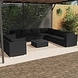 Homgoday Gartenmöbel Set 10-TLG. Gartenlounge mit Kissen Gartensofa Sitzgruppe Balkonmöbel Lounge Sofa Sitzgarnitur Gartenset Sofagarnitur für Garten Terrasse Balkon Schwarz Poly Rattan