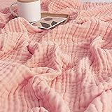 EMME Musselin-Baumwoll-Überwurf, Decke, Sommer-Überwurf, Decken für Couch, 6-lagige, atmungsaktive Gaze-Decke, alle Jahreszeiten, weich und leicht, vorgewaschene Baumwolldecke (rosa, 139,7 x 190,5 cm)