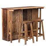 Rustikaler BARSCHRANK Aruba | 110x140x69 cm (HxBxT), Bartisch mit 2 Barhockern, Massivholz | Bartheke, Holz Weintheke, Minibar, Verkaufstresen, Hausbar, Empfangstheke, Bartresen, Haustheke