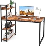 CubiCubi Schreibtisch, 120 x 60cm Groß Computertisch mit Regal rechts oder Links, Pc Gaming Tisch, Bürotisch fürs Büro Wohnzimmer, Stabil Stahlgestell schreibtische, Braun