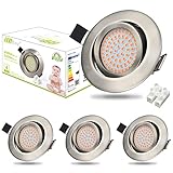 HiBay 4er Ultra Flach LED Einbaustrahler 230V Set Spots Einbauspots Warmweiß 3,5W Deckenstrahler Edelstahl Gebürstet Einbauleuchten 40°Schwenkbar