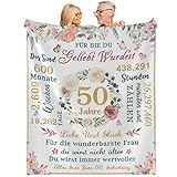 RESPRO 50th Geburtstag Geschenke Decke für Frauen, Happy 50th Geburtstag Dekorationen Frauen werfen Decke, Flanell Kuscheldecke Fluffy 150 x 200 cm 50th Geburtstag Mann Geschenkideen