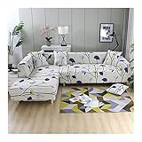 Daesar Überwürfe Sofabezug Ecksofa Polyester, Sofabezug Stretch Wasserdicht 235-300 mit Blätter Muster Couchbezug für Eckcouch 3 Sitzer