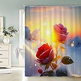 TAOLU 100% Polyester Stoff Duschvorhänge Rosen Shower Curtain Anti-Schimmel 240x200 Wasserdicht 3D Bad Vorhäng Waschbar Blumen Landschaft Natur Duschvorhänge für Badzimmer mit 12 Haken