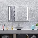 COSTWAY LED-Spiegel mit Anti-Beschlage Spiegelheizung, Badspiegel dimmbar, Badezimmerspiegel 3000K-6000K Wandspiegel (80x60cm mit Streifen)