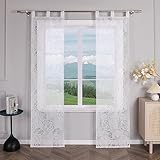 Delien Schiebevorhänge 2er Set mit Schlaufen Ausbrenner Gardinen »Rose« Transparente Flächenvorhänge mit Blumen Muster Schiebe Vorhang Modern Wohnzimmer Fenster Schals BxH 57x175cm,Weiß