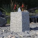 CLGarden Granit Quellsteinbrunnen Naturstein Brunnen klein Garten Granitbrunnen Komplettset Säule mit LED Licht