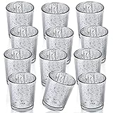 LALAGO Teelichtgläser 12er Set, Gefleckt Teelichthalter Glas, Kerzenhalter Teelichthalter,Kerzengläser für Teelicht Deko Weihnachten Tischdeko Hochzeit(Silber)