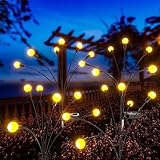 Ymenow Solar LED Glühwürmchen Leuchte, 4 Stück 6-in-1 Solarbetriebene Glühwürmchen Gartenlichter Steckleuchte Starburst Schwankende Solarlampen, 2 Modi, IP65 Wasserdicht für Wege Deko - Warmweiß