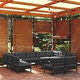 CIADAZ 12-TLG. Garten-Lounge-Set mit Kissen, Lounge Gartenmöbel Set, Gartenlounge Set, Möbelsets, Loungemöbel, Balkon Möbel, Garten Möbel, Schwarz Massivholz Kiefer