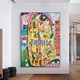 Graffiti-Kunst, Gustav Klimt, Kuss, Poster, Leinwand, Gemälde, Wandkunst, Drucke, abstrakte Figur, Banksy-Porträt, Bild, Heimdekoration, 70 x 100 cm, rahmenlos