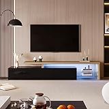 Modernes TV-Schrank-Design: Stilvolle Eleganz, praktischer Stauraum, hochglänzendes Schwarz, Holzoptik, Glasböden, LED-Beleuchtung