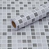Fantasnight Fliesenaufkleber Mosaik Grau Weiß Fliesensticker 40 × 500 cm Mosaikfliesen Selbstklebende Folie für Bad und Küche Deko Fliesenfolie