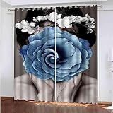 Kinder Vorhänge Schlafzimmer Weibliche Blaue Blüten Schiebegardinen Blickdichter Vorhang Mit Ösen Verdunkelungsgardine, Vorhänge 3D Wohnzimmer Bedroom Children's Room 2 X 280 X 250 cm (B X H)