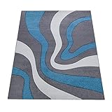 Paco Home Designer Teppich mit Konturenschnitt Modern Grau Türkis Weiss, Grösse:120x170 cm