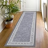 SHACOS Teppich Läufer Flur Modern Grau 60x180cm Küchenteppich Läufer Vintage Teppichläufer Flur rutschfest Waschbar Schmutzfangmatte Eingangsteppich Innen, Outdoor Teppich für Flur, Küche, Wohnzimmer