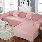 IMYOGI Hochelastische Sofabezüge, Stretch-Sofabezüge, 2 Stück, rutschfeste Samt-Sofabezüge mit 2 Kissenbezügen für L-förmige Sofagarnituren, ideal für Kinder und Haustiere (Rosa, 4-Sitzer + 4-Sitzer)