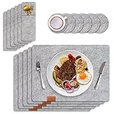 BALFER Tischset abwaschbar aus Filz 18er Set in Hellgrau- 6 Tischuntersetzer Platzset (44x32 cm) + 6 Glas Untersetzer + 6 Bestecksäcken - Hergestellt aus Filz