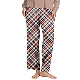 Damen Classic Plaid Elastische Taille Seitentaschen Hose Casual Home Pants Warm Hose Damen