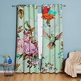 Gardinen Grüne Vogelblume Vorhänge Thermal Verdunklungsvorhänge Vorhang Blickdicht Curtains for Living Room Bedroom 2 Stücke Gardinen mit Ösen 2x110x215 cm