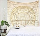 raajsee Indisch Wandteppich Mandala Weißes Gold Boho WandDeko, Aesthetic Room Décor, Wandtuch Mandala, Wandbehang Psychedelic 208 x 210 cms