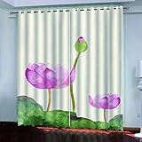 SAKKAI Vorhänge Blickdicht Thermogardine Wohnzimmer Mit Ösen, Verdunkelungsvorhang Schlafzimmer 3D Rosa Lotus Druck Muster Vorhang Kinderzimmer Fensterdekoration 2Er Set 220X214cm