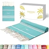 SOLTAKO Strandtuch groß 200x200 aus 100% Baumwolle - Stranddecke für Familie-Saunatuch- Badetuch XXL-sandfreie Strandliege-Hamamtuch als Geschenk verpackt