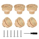 YUE QIN 6 Stück Rattan Möbelknöpfe Schrankknöpfe Boho Deko Schränke Holz Kommodenknöpfe Schubladenknöpfe Ideal für Schrank, Schubladen, Wohnzimmer, Küche