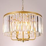 Wellmet Antik-Gold Kristall Kronleuchter Pendelleuchte Esstisch Modern Deckenleuchte 6-Licht Ø52cm Kerze Kristallleuchter Rund Hängeleuchte Deckenlampe Beleuchtung Wohnzimmer Küche Treppenhaus