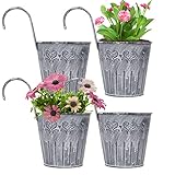 FORMIZON 4 Stück Blumentöpfe zum Aufhängen, Balkon Hängetöpfe, Blumentopf Hängend aus Metall, Retro Eisen Hängeblumentöpfe mit Henkel, Pflanzen Blumen Hängetopf, für die Balkondekoration im Hausgarten